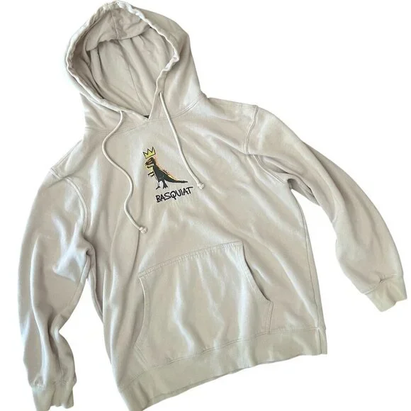 Jean Michel Basquiat Mens XL Sweatshirt Dinosaur Hoodie Streetwear Embroidered - Picture 1 of 11